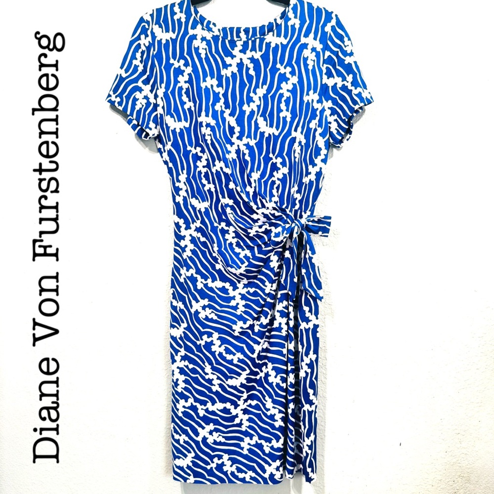New Diane Von Furstenberg Silk Blue and White Women's Dress Size 12